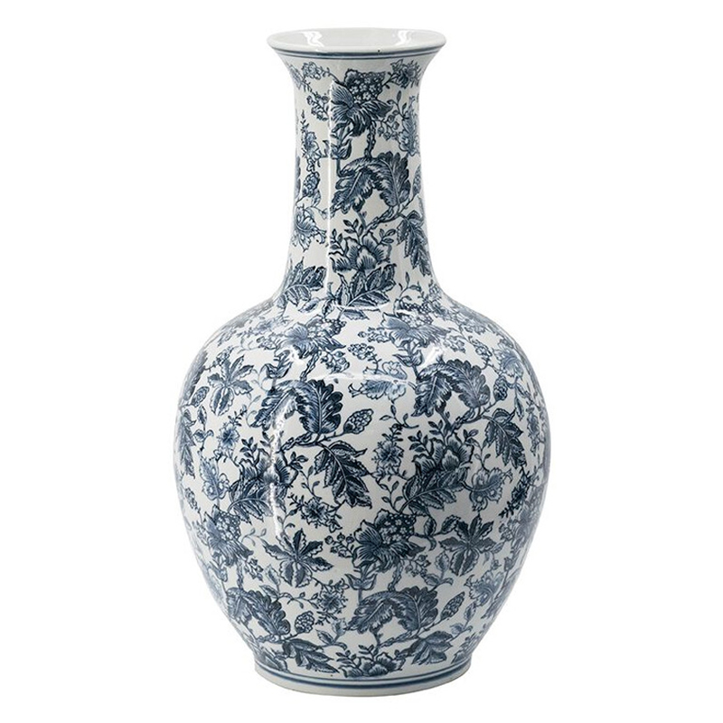 Ваза с классическим узором шинуазри синего цвета Blue & White Ornament Белый Синий Ваза с классическим узором шинуазри синего цвета Blue & White Ornament Белый Синий в Уфе | Loft Concept