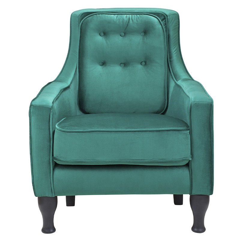 Кресло с мягкой обивкой из велюра на 4-х ножках из массива березы Scarlett Armchair green Изумрудный Черный в Уфе | Loft Concept 