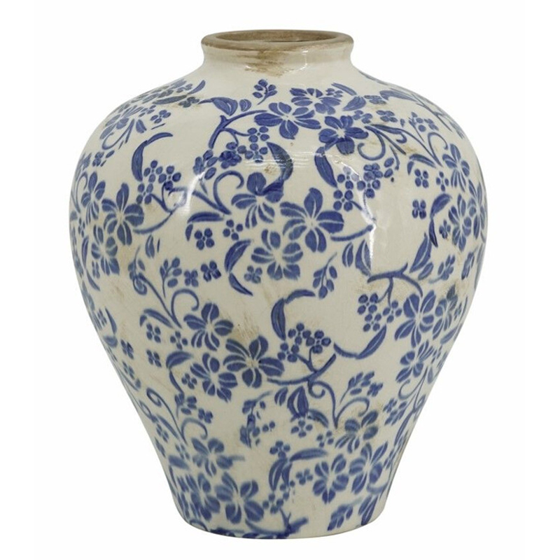 Ваза округлой формы с синим цветочным узором Blue & White Ornament Белый Синий Ваза округлой формы с синим цветочным узором Blue & White Ornament Белый Синий в Уфе | Loft Concept