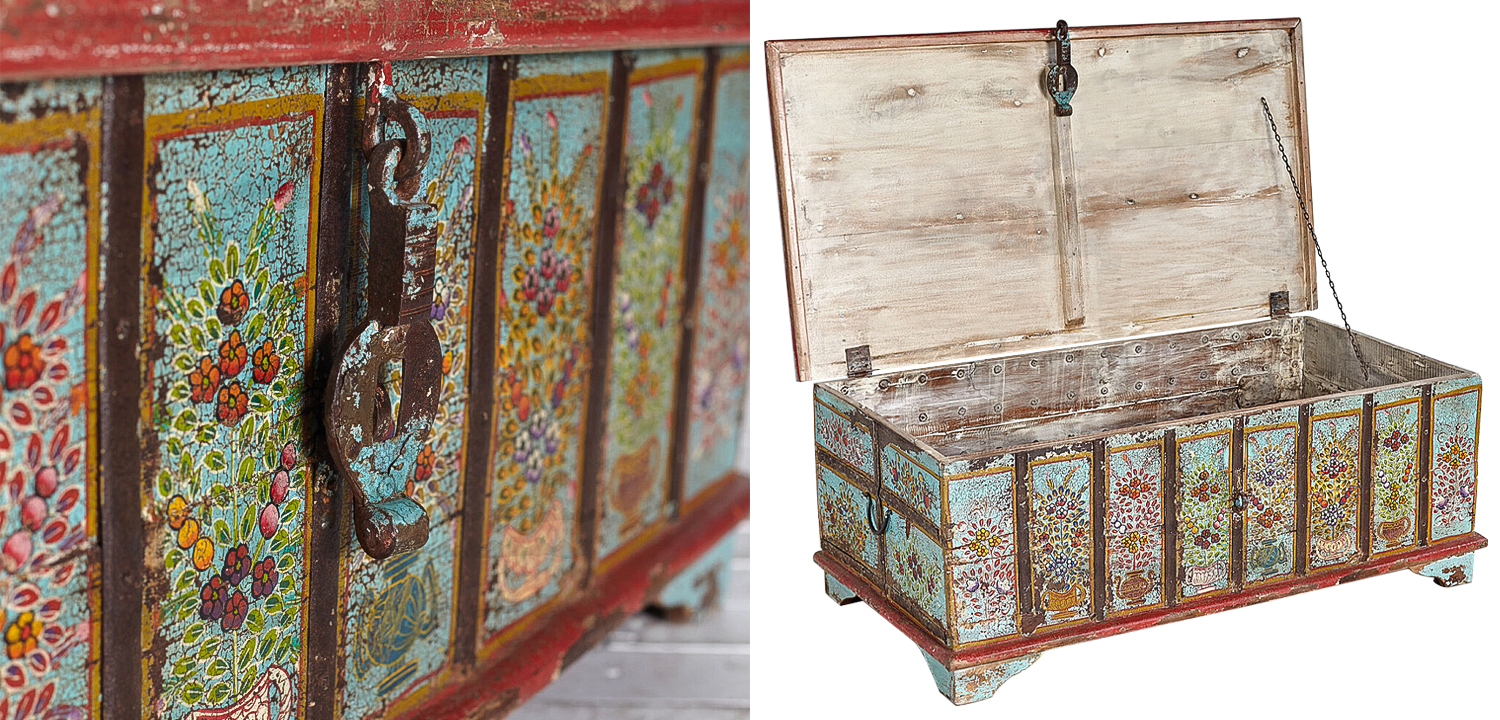 Сундук ручная роспись Pran Antique Indian Painted Chest - фото