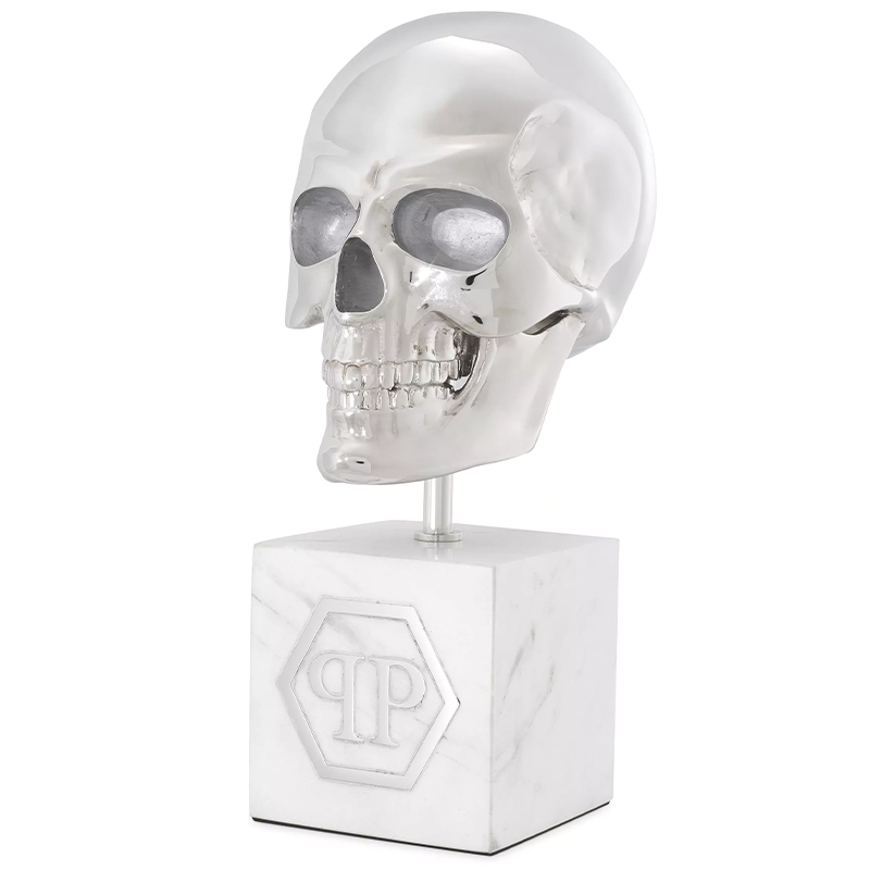 Статуэтка Philipp Plein Platinum Skull L Белый Мрамор Bianco Серебряный в Уфе | Loft Concept 