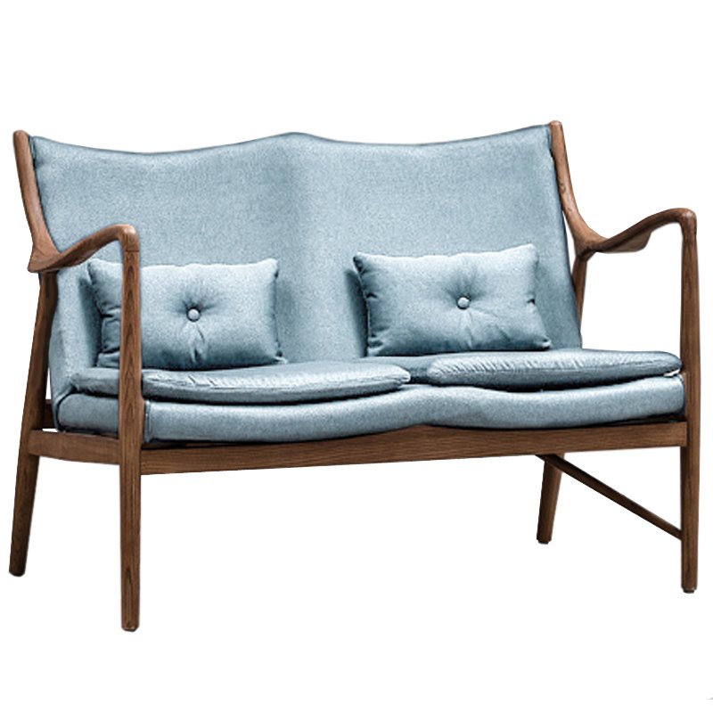 Диван Makeshift Loveseat Sofa light blue linen Голубой Дерево Табак в Уфе | Loft Concept 