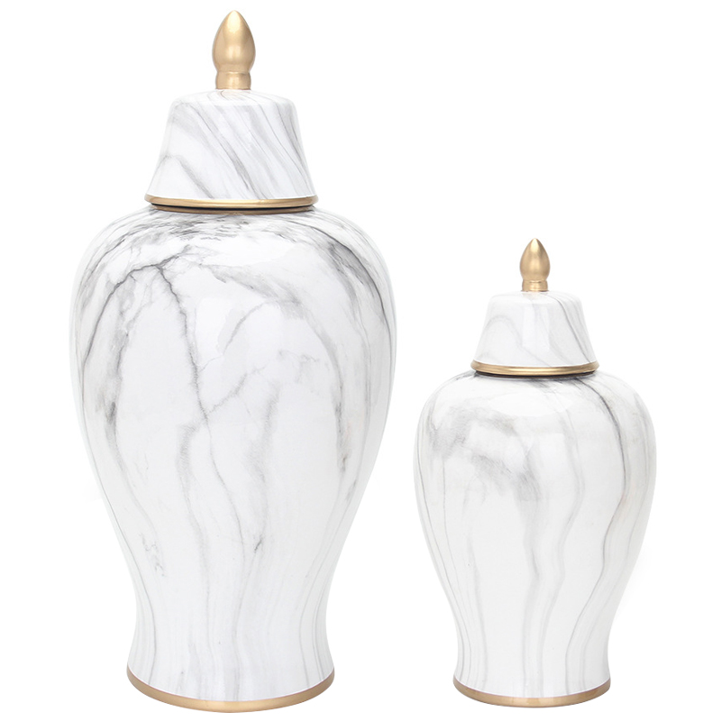 Ваза с крышкой White Marble Gold Vase Белый Мрамор Bianco Белый Серый Золотой в Уфе | Loft Concept 