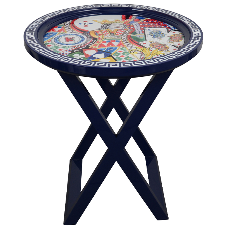 Приставной стол Playing Cards Painted Round Countertop Side Table Синий Мульти в Уфе | Loft Concept 