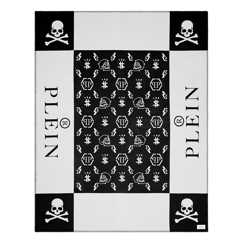 Плед Philipp Plein Plaid Cashmere Skull Черно-белый в Уфе | Loft Concept 