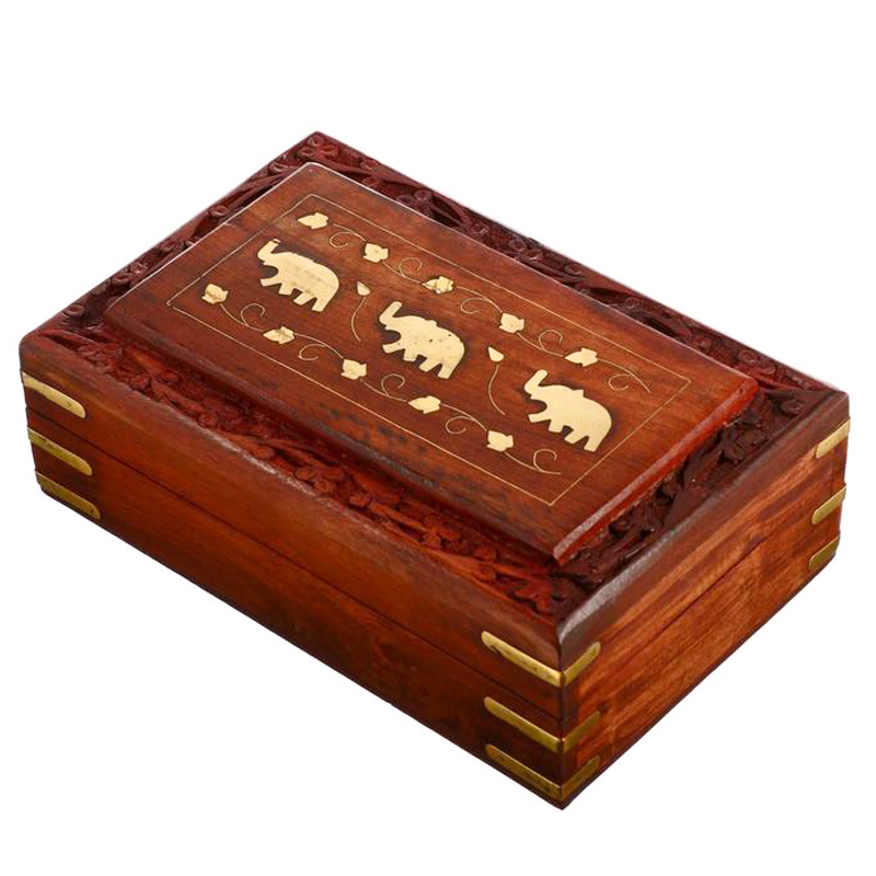 Шкатулка Three Elephants Indian Inlay Box Коричневый Латунь в Уфе | Loft Concept 