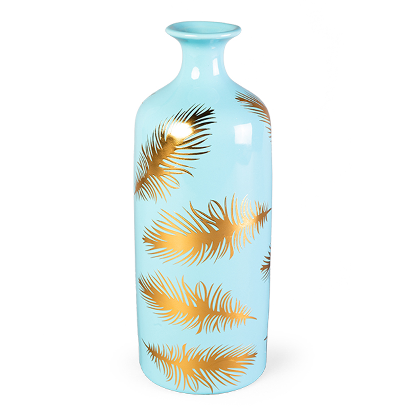 Ваза Gold feathers on blue Vase 30 Голубой Глянцевое золото Ваза Gold feathers on blue Vase 30 Голубой Глянцевое золото в Уфе | Loft Concept