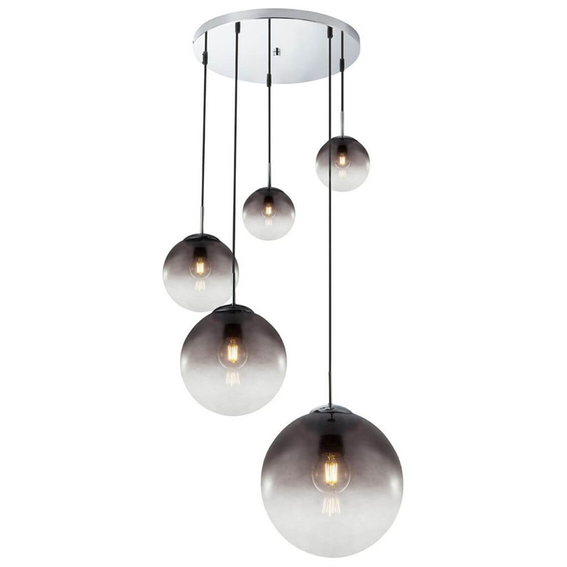 Люстра Ball Sunrise Pendant lamp smok 5 плафона Стекло Смок Хром в Уфе | Loft Concept 