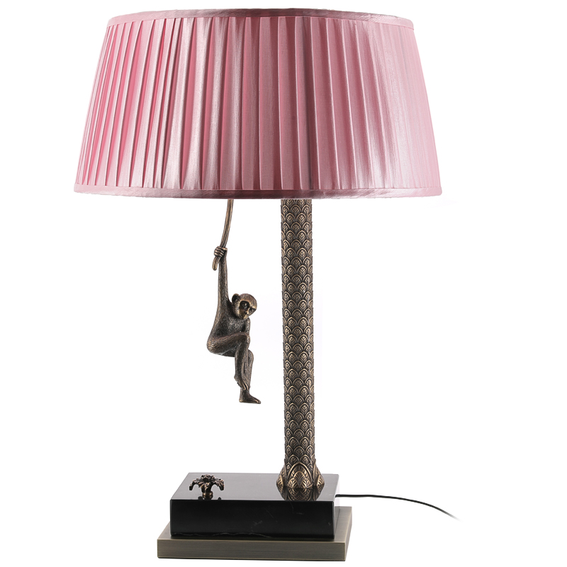 Настольная лампа Джунгли Table Lamp Jungle Pink Латунь Античная полированная Черный Мрамор Nero Розовый в Уфе | Loft Concept 