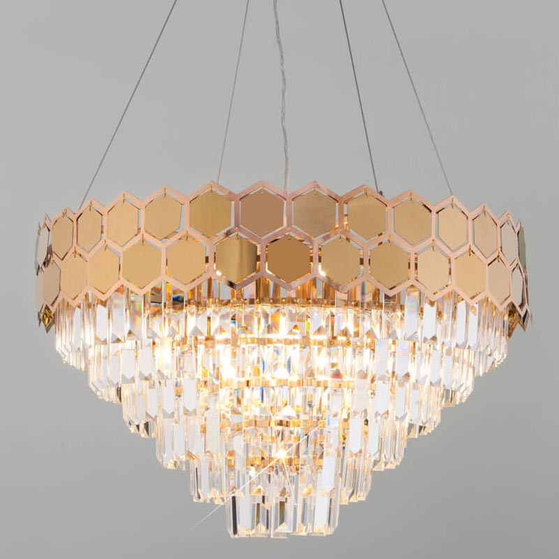 Люстра Hanging Hexagon Moira Chandelier gold Прозрачный (Transparent) Золотой в Уфе | Loft Concept 