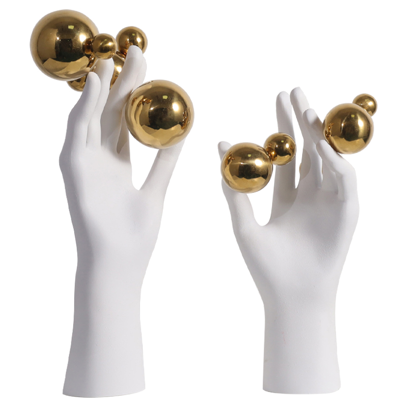 Декоративная статуэтка Hand with Spheres Statuette Белый Глянцевое золото в Уфе | Loft Concept 