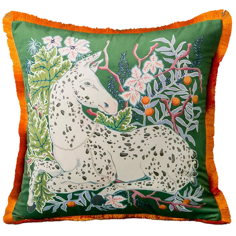 Декоративная подушка Horse on Botanical Green Cushion Мульти Зеленый в Уфе | Loft Concept 