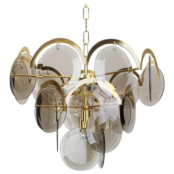 Люстра 1960S VISTOSI SMOKED GLASS DISC CHANDELIER Золотой Стекло Смок в Уфе | Loft Concept 