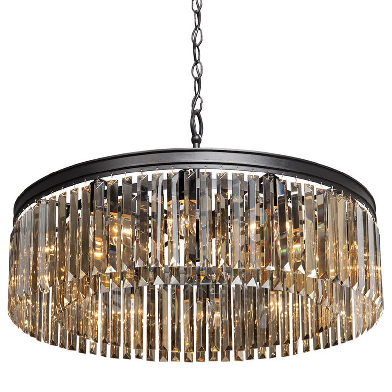 Люстра RH Rhys Amber GLASS Prism Round Chandelier Янтарное стекло 80 Черный матовый Прозрачное Стекло в Уфе | Loft Concept 