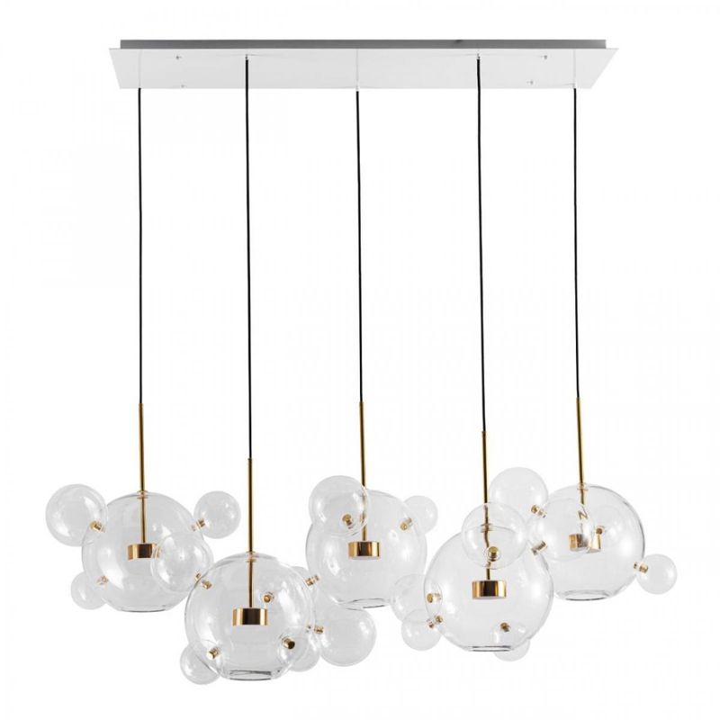 Линейный Светодиодный Светильник Giopato & Coombes Bubble Chandelier Linear Circle 5 плафонов Белый Золотой Прозрачное Стекло в Уфе | Loft Concept 