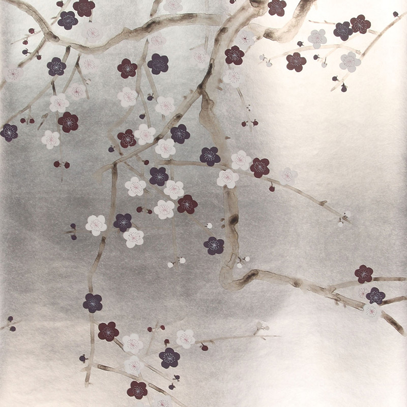 Обои ручная роспись Plum Blossom Lavender on Tarnished Silver gilded paper  в Уфе | Loft Concept 