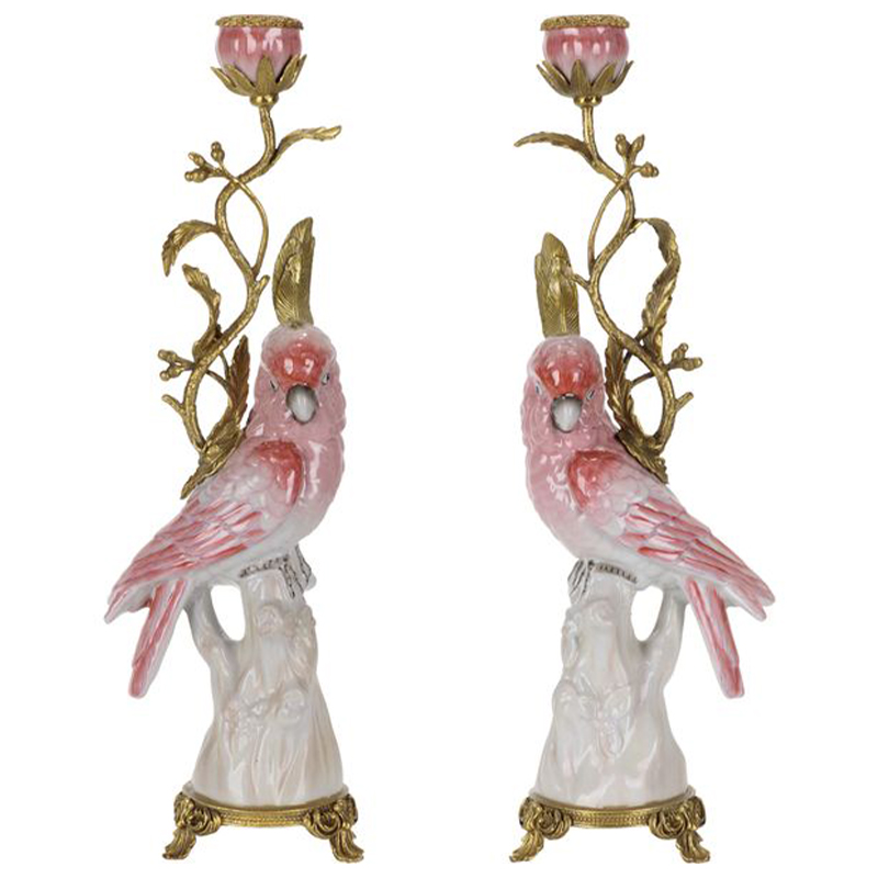 Подсвечник Pink Red Parrot Candlestick L or R Бронза Розовый (Rose) Красный в Уфе | Loft Concept 