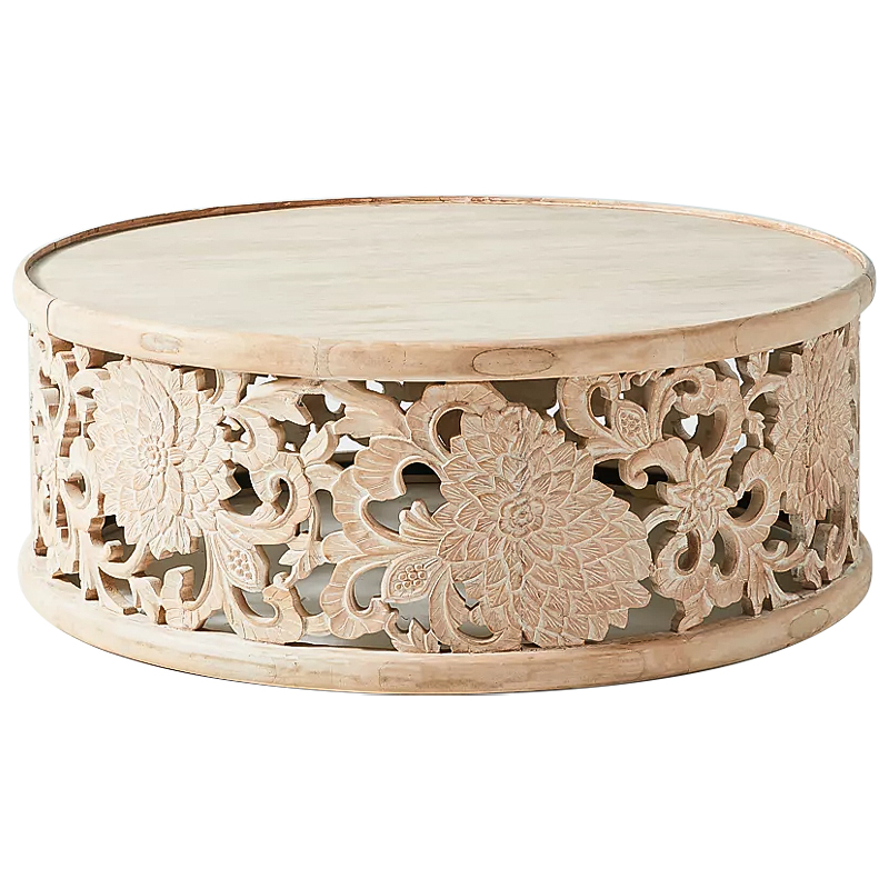 Круглый кофейный стол Handcarved Lotus Round Coffee Table Древесина в Уфе | Loft Concept 