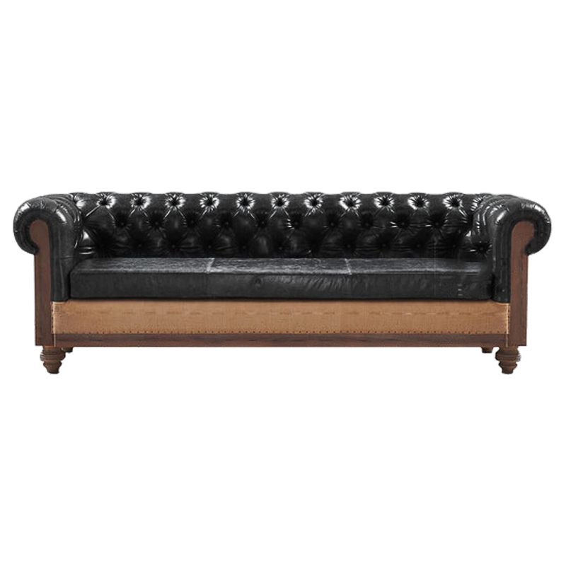 Диван Deconstructed Chesterfield Sofa triple Black leather Коричневый Черный в Уфе | Loft Concept 