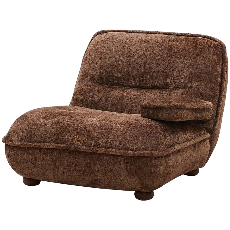 Кресло без подлокотников коричневое ну круглых деревянных ножках Loup Plush Armchair Brown Коричневый в Уфе | Loft Concept 