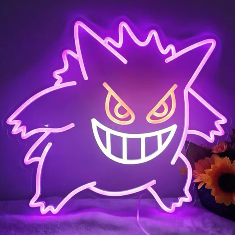 Неоновая настенная лампа Gengar Pokemon Neon Wall Lamp Фиолетовый Желтый Белый в Уфе | Loft Concept 