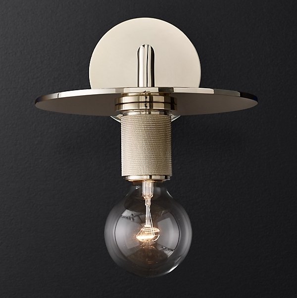 Бра RH Utilitaire Knurled Disk Shade Sconce Silver Никель в Уфе | Loft Concept 