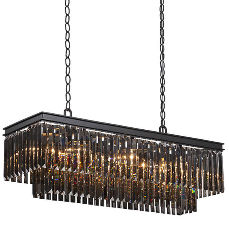 Люстра Odeon Gray glass Rectangular Chandelier Black iron стекло Смок длина 100 Черный матовый Люстра Odeon Gray glass Rectangular Chandelier Black iron стекло Смок длина 100 Черный матовый в Уфе | Loft Concept