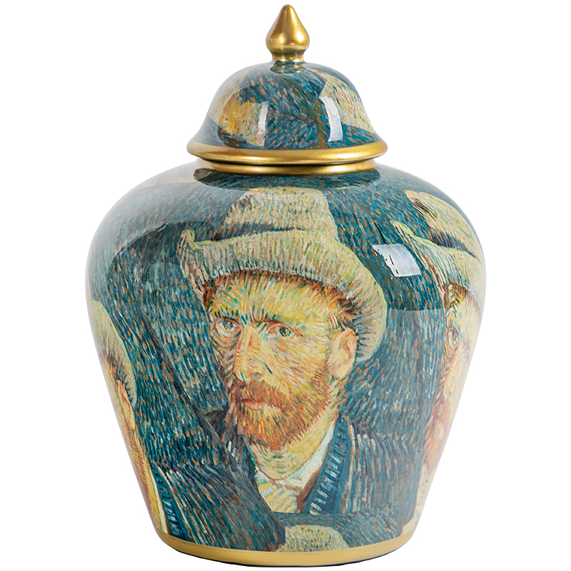 Ваза с крышкой Vincent Van Gogh Vase Изумрудный Золотой Бежевый Мульти в Уфе | Loft Concept 