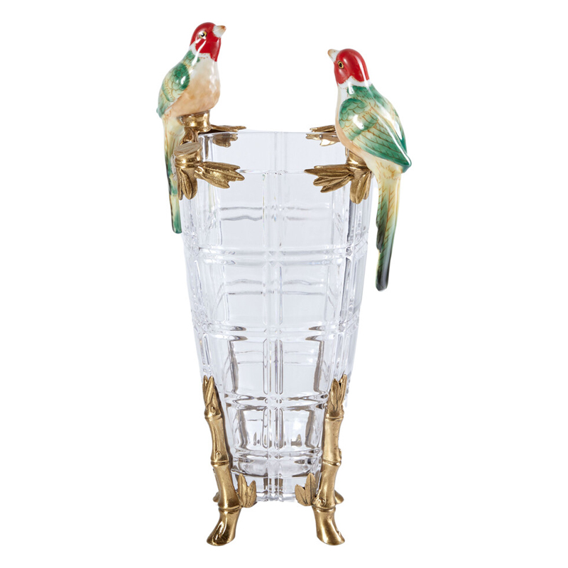Ваза из прозрачного стекла с бронзовыми ножками и фигурками попугаев Eden Garden porcelain and bronze Прозрачное Стекло Бронза Мульти Ваза из прозрачного стекла с бронзовыми ножками и фигурками попугаев Eden Garden porcelain and bronze Прозрачное Стекло Бронза Мульти в Уфе | Loft Concept