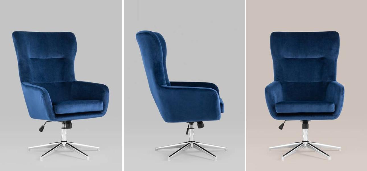 Кресло офисное Alastair синий велюр - фото