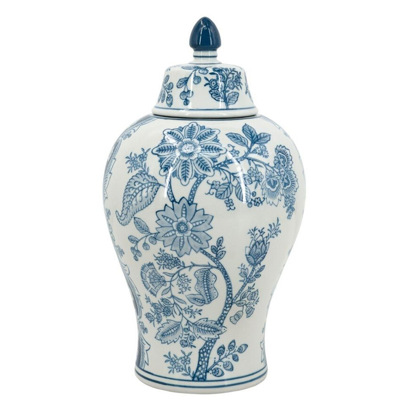 Ваза с крышкой и голубым цветочным рисунком на белом фоне Blue & White Ornament Белый Голубой Ваза с крышкой и голубым цветочным рисунком на белом фоне Blue & White Ornament Белый Голубой в Уфе | Loft Concept