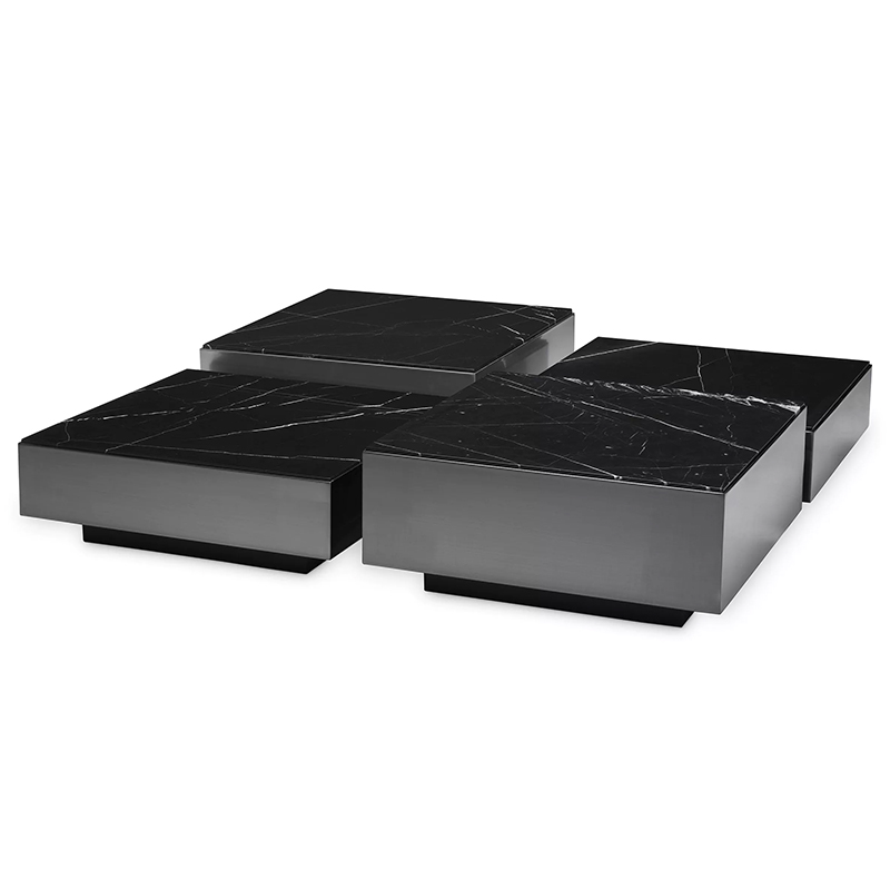 Комплект кофейных столиков Eichholtz Coffee Table Esposito set of 4 Черный Черный Мрамор Nero в Уфе | Loft Concept 