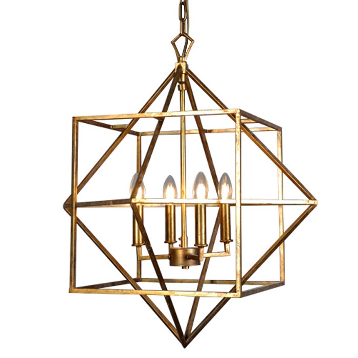 Подвесной светильник CUBIST Chandelier Gold 4 bulbs Золотой в Уфе | Loft Concept 