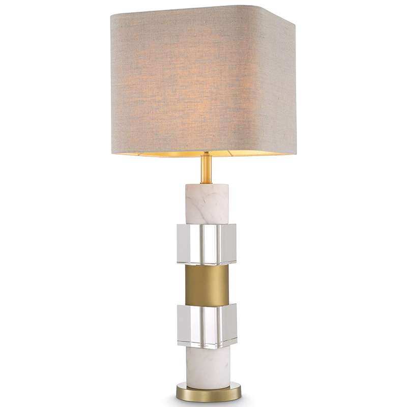 Настольная лампа Eichholtz Table Lamp Cullingham White Marble Прозрачное Стекло Белый Мрамор Bianco Бежево-серый Латунь в Уфе | Loft Concept 