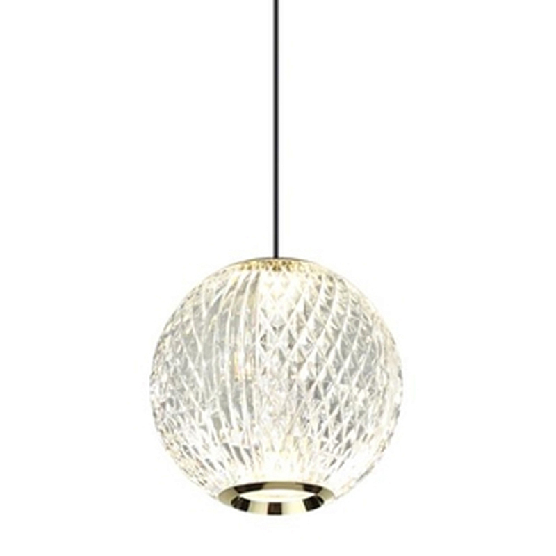 Подвесной светильник с прозрачным рифленым плафоном в форме шара Crystal Globule Золотой Прозрачный Хром в Уфе | Loft Concept 