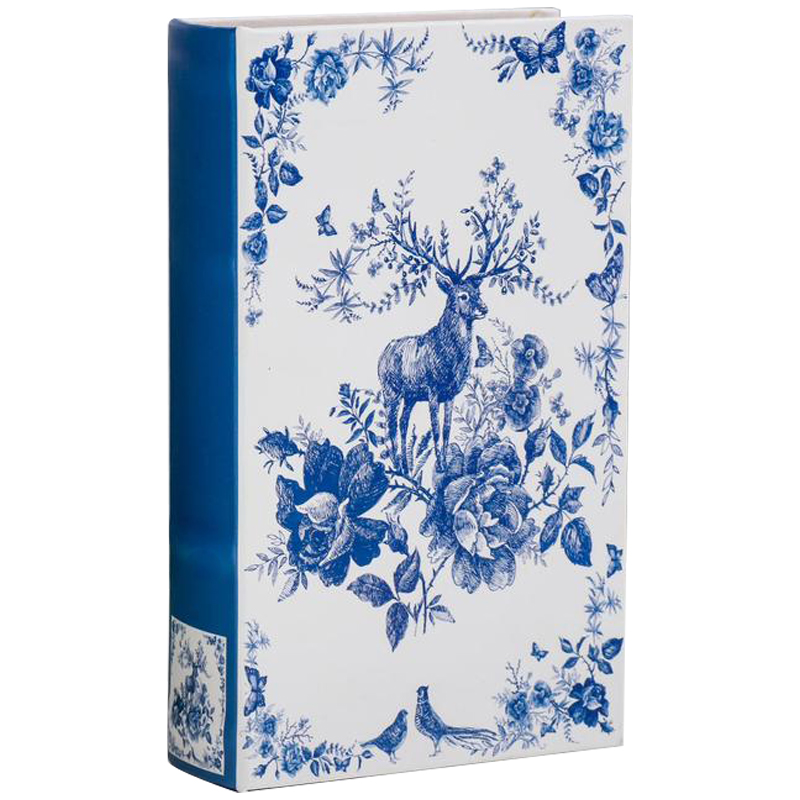 Шкатулка-книга с сейфом Deer and Blue Flowers Book Box Белый Синий в Уфе | Loft Concept 