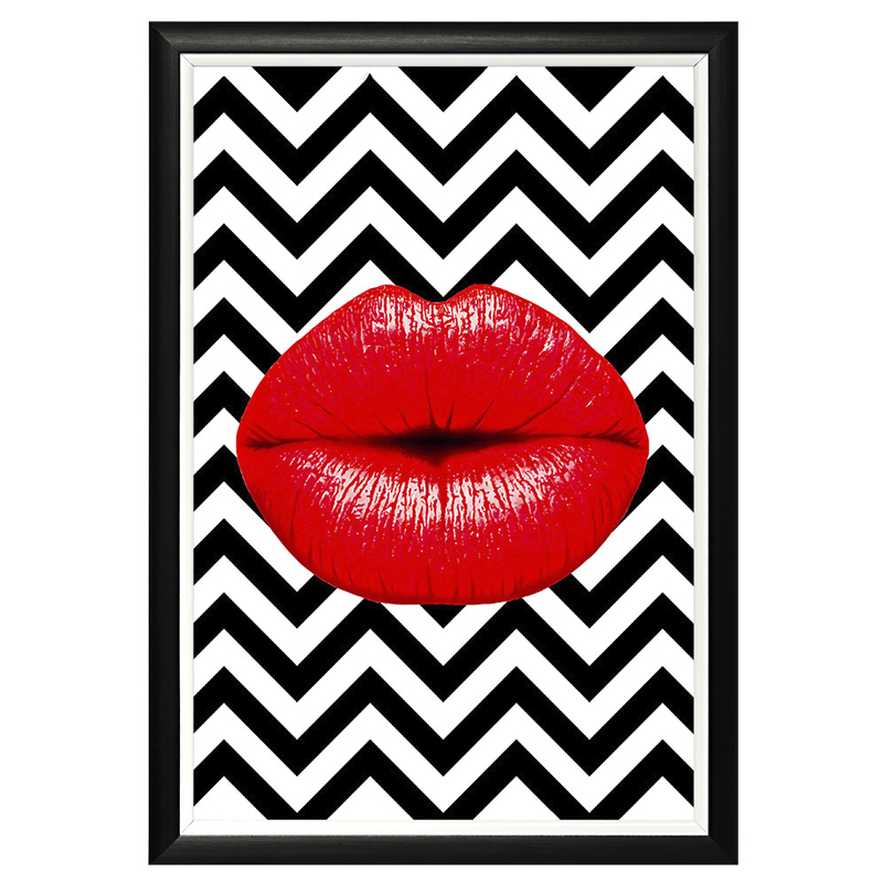 Постер Red Lips Chevron Черно-белый Красный в Уфе | Loft Concept 