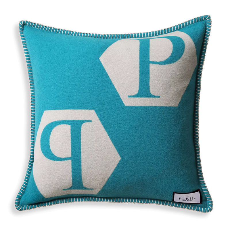 Подушка Philipp Plein Cushion Cashmere Blue Голубой Белый в Уфе | Loft Concept 