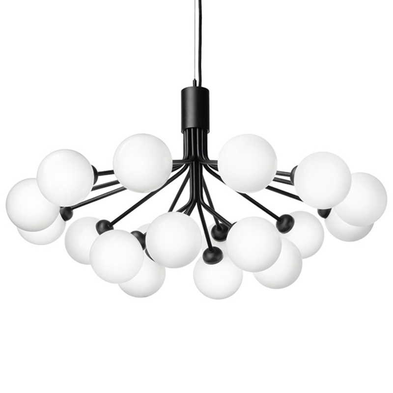 Люстра Berries Chandelier White Balloons Black 18 Черный матовый Белое матовое стекло в Уфе | Loft Concept 