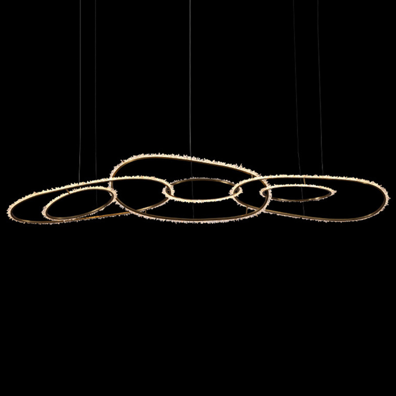 Люстра Six Rings Chain Quartz Crystal Chandelier Глянцевое золото Прозрачное Стекло в Уфе | Loft Concept 