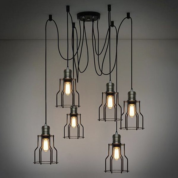 Люстра Loft Industrial 6 wire Cage Filament Pendant Бронза Черный матовый в Уфе | Loft Concept 