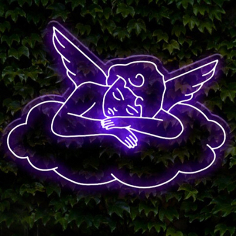 Неоновая настенная лампа Sleeping Angel Neon Wall Lamp Фиолетовый Прозрачный Фиолетовый в Уфе | Loft Concept 