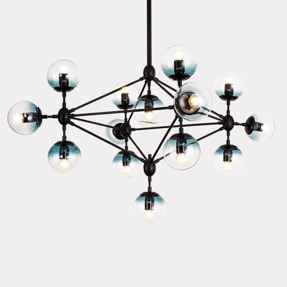 Люстра Modo Chandelier Globes Blue Ambre Black Черный в Уфе | Loft Concept 