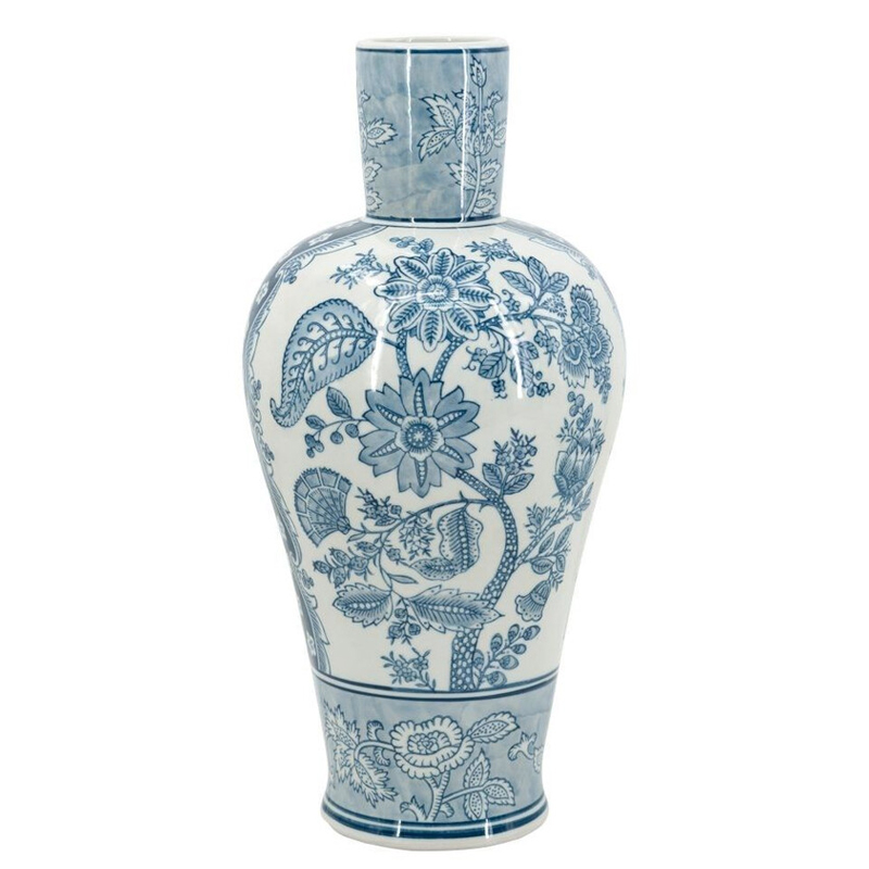 Ваза с голубым цветочным рисунком 43 см Blue & White Ornament Белый Голубой Ваза с голубым цветочным рисунком 43 см Blue & White Ornament Белый Голубой в Уфе | Loft Concept