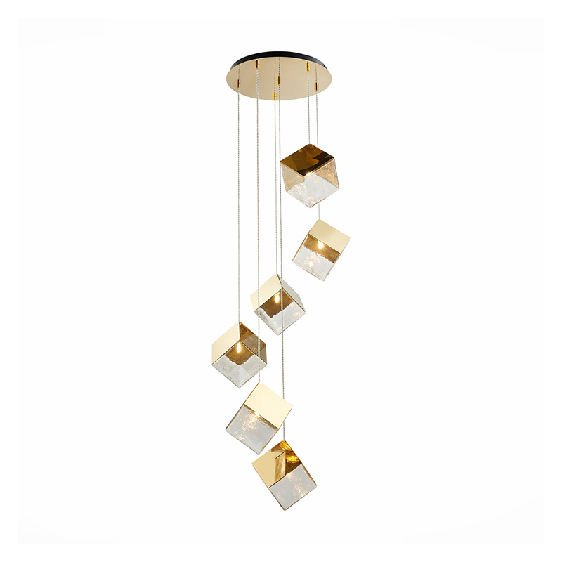 Потолочная люстра Pyrite Chandelier gold cube 6 Золотой Прозрачный в Уфе | Loft Concept 