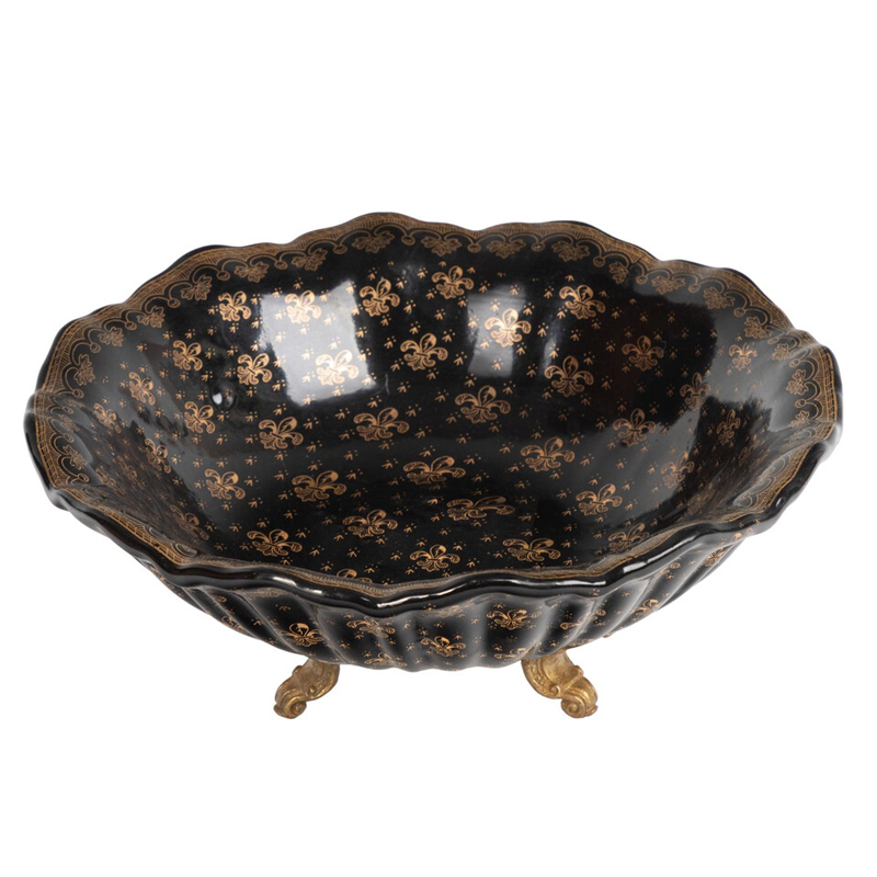 Блюдо черного цвета из фрафора на бронзовых ножках Eden Garden porcelain and bronze Черный Бронза Блюдо черного цвета из фрафора на бронзовых ножках Eden Garden porcelain and bronze Черный Бронза в Уфе | Loft Concept