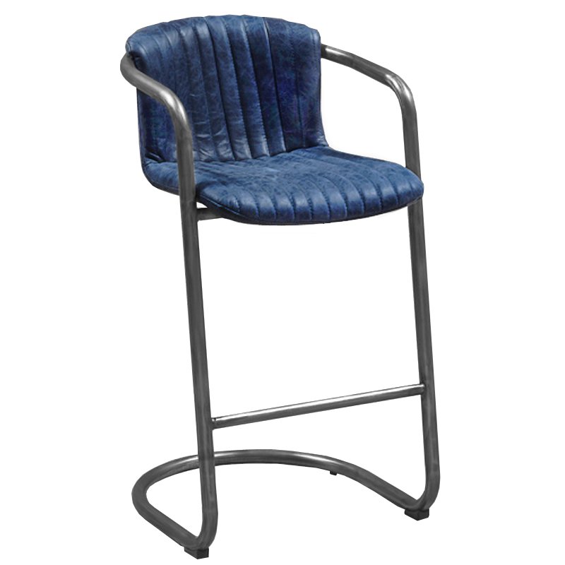 Барный стул Desmond bar stool LEATHER BLUE Синий Серый в Уфе | Loft Concept 