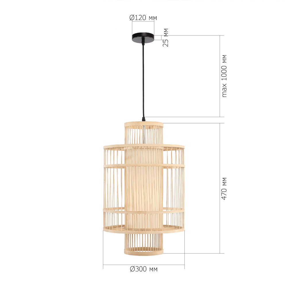 Подвесной светильник из деревянных прутьев с плафоном из натуральной ткани Light Inside the Cell в Уфе