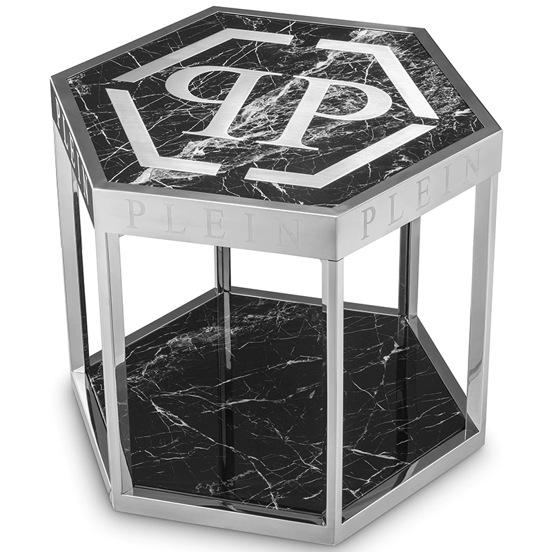 Приставной стол Philipp Plein Side Table Billionaire Chrome Хром Черный Мрамор Nero в Уфе | Loft Concept 