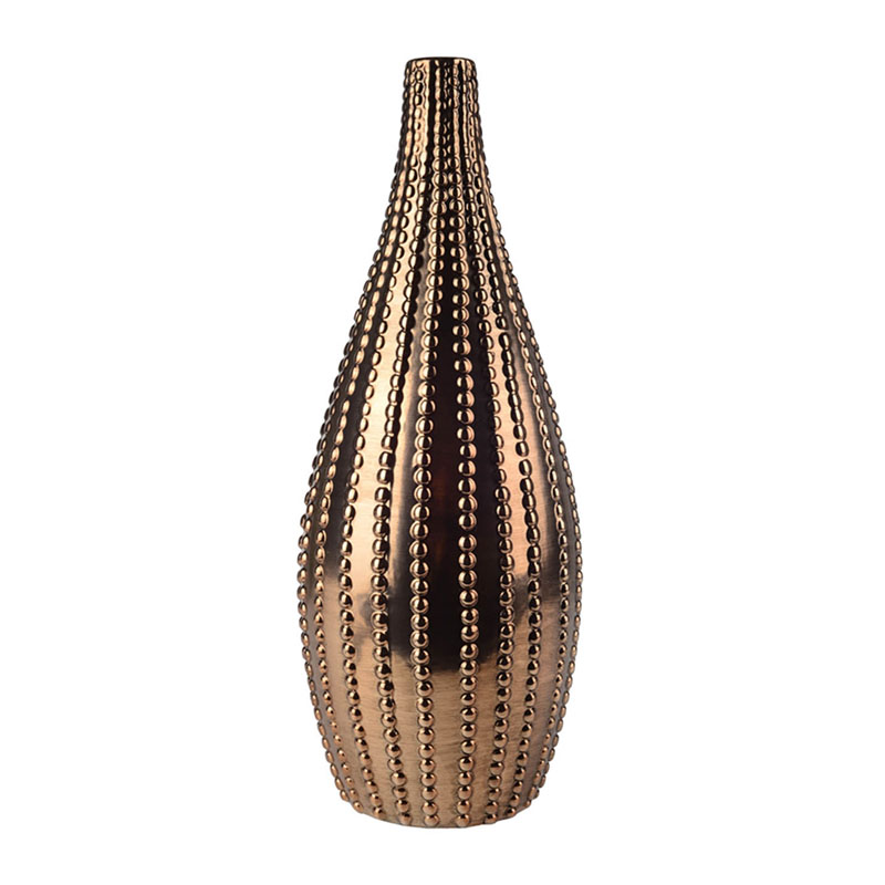 Ваза Ribbed Vase Narrow Throat bronze-gold 38  в Уфе | Loft Concept 